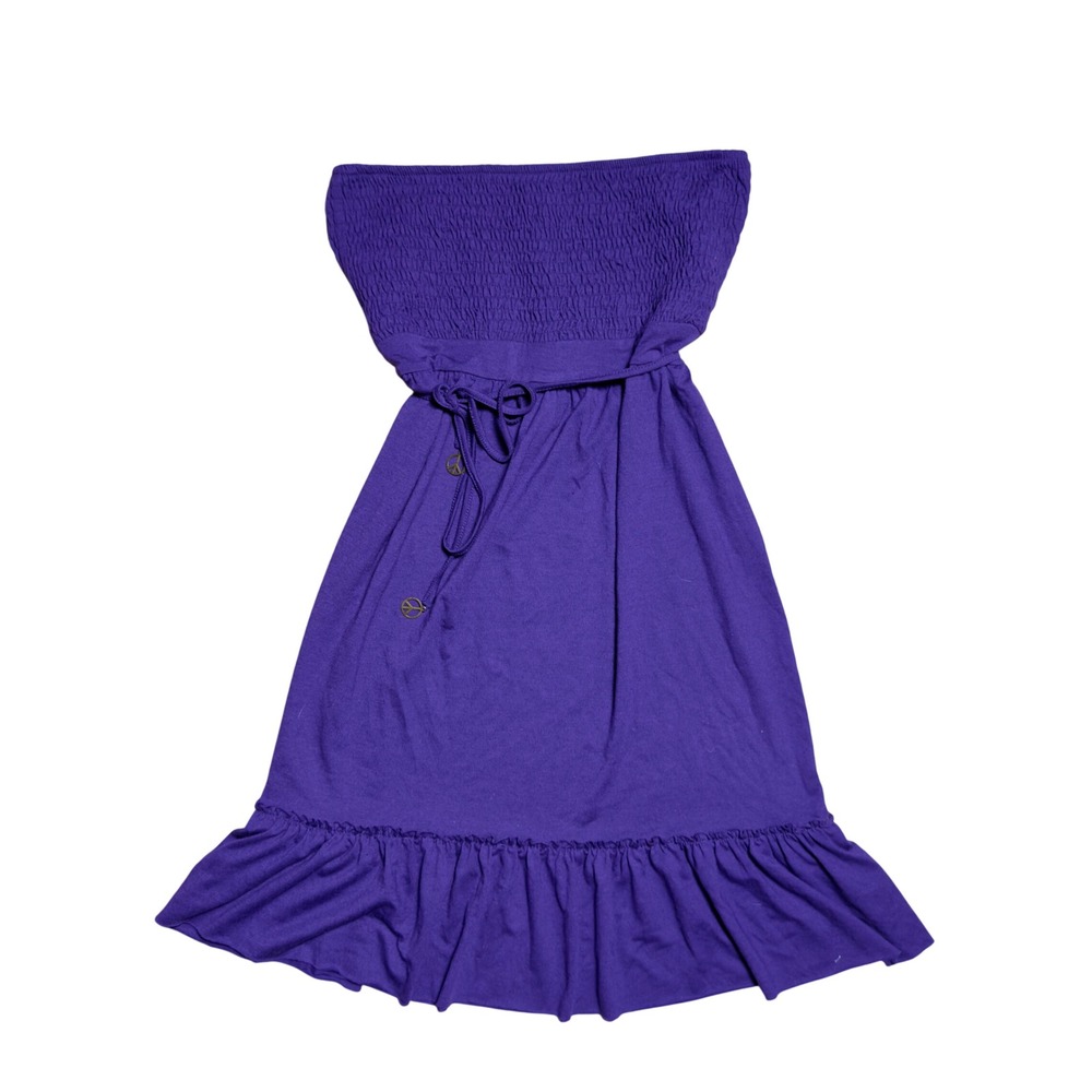 Purple Smocked Tube Dress Strapless